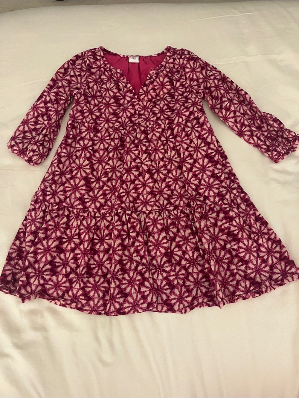 Pink Floral Tiered V-Neck Dress